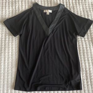 Michael Kors black blouse cold shoulder with leather trim